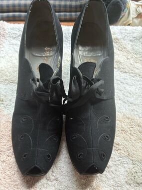 Classic Black Women's Lace-Up Peep-Toe Heels